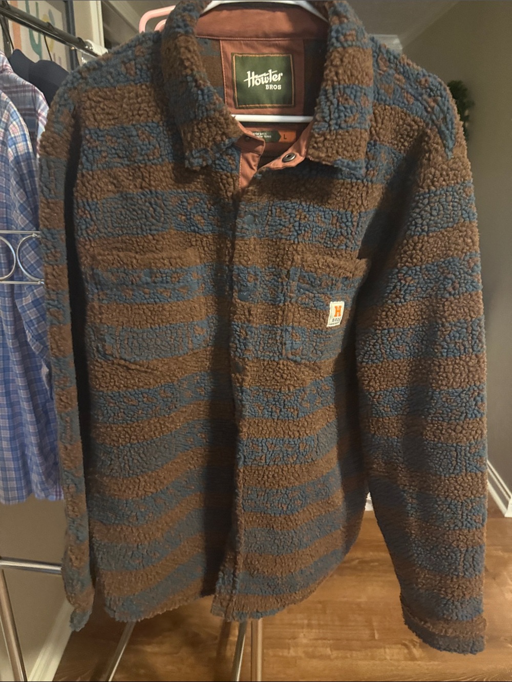 Howler Brothers Brown & Blue Striped Sherpa Jacket